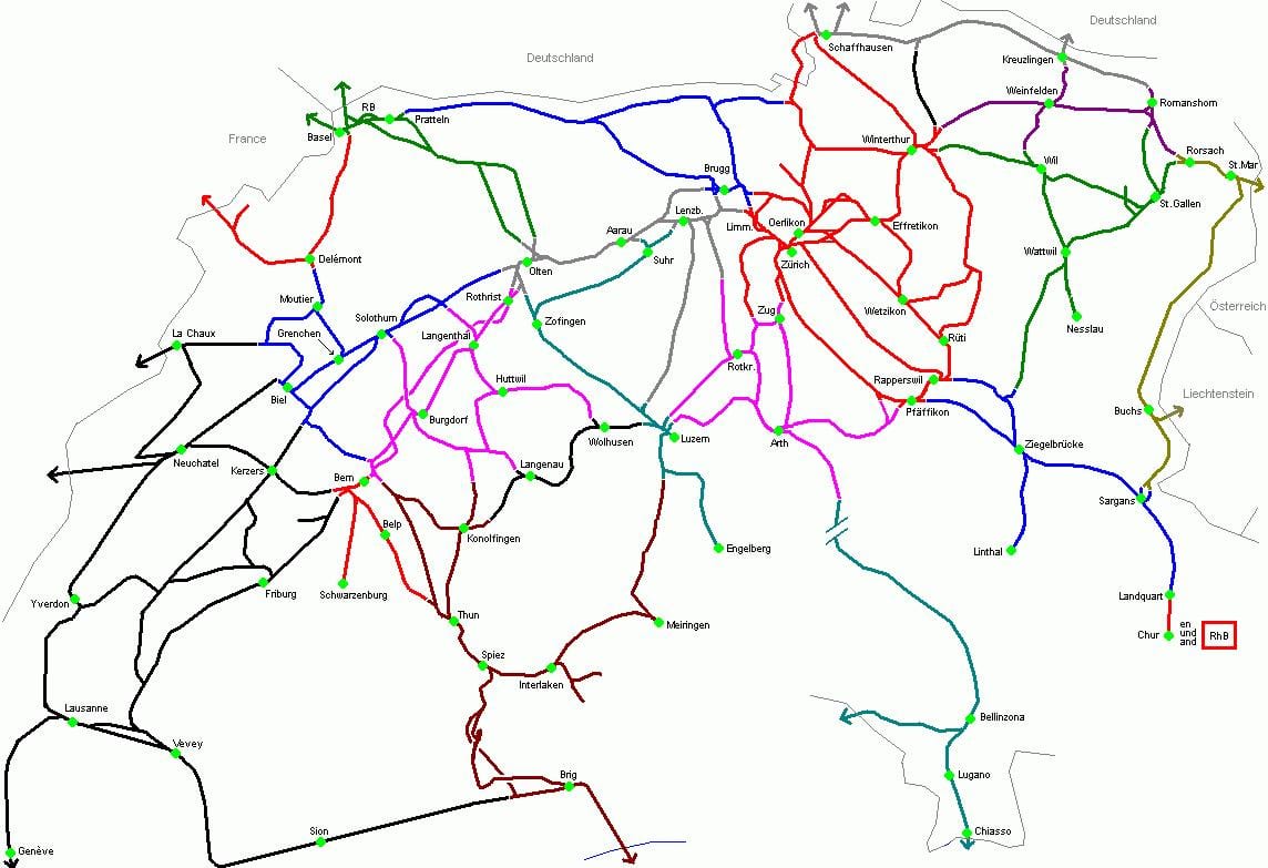 mapa de suïssa, l'estació de tren 