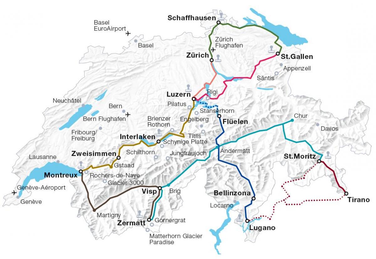 suïssa tren mapa de rutes